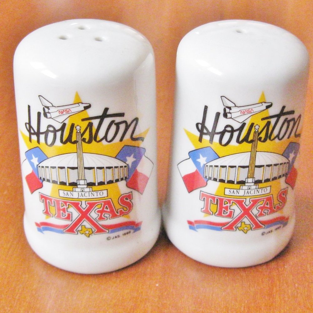 NASA Houston Texas Vintage Salt Pepper Shakers White Ceramic JAS